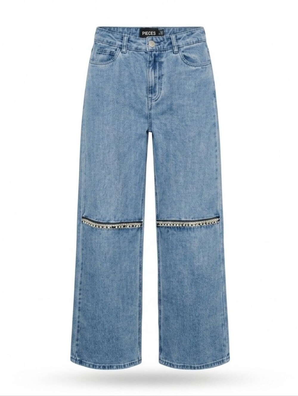 Rhinestone 100% Cotton Pieces PCFULLA High Waist Wide Leg Denim Jeans Y2K XS